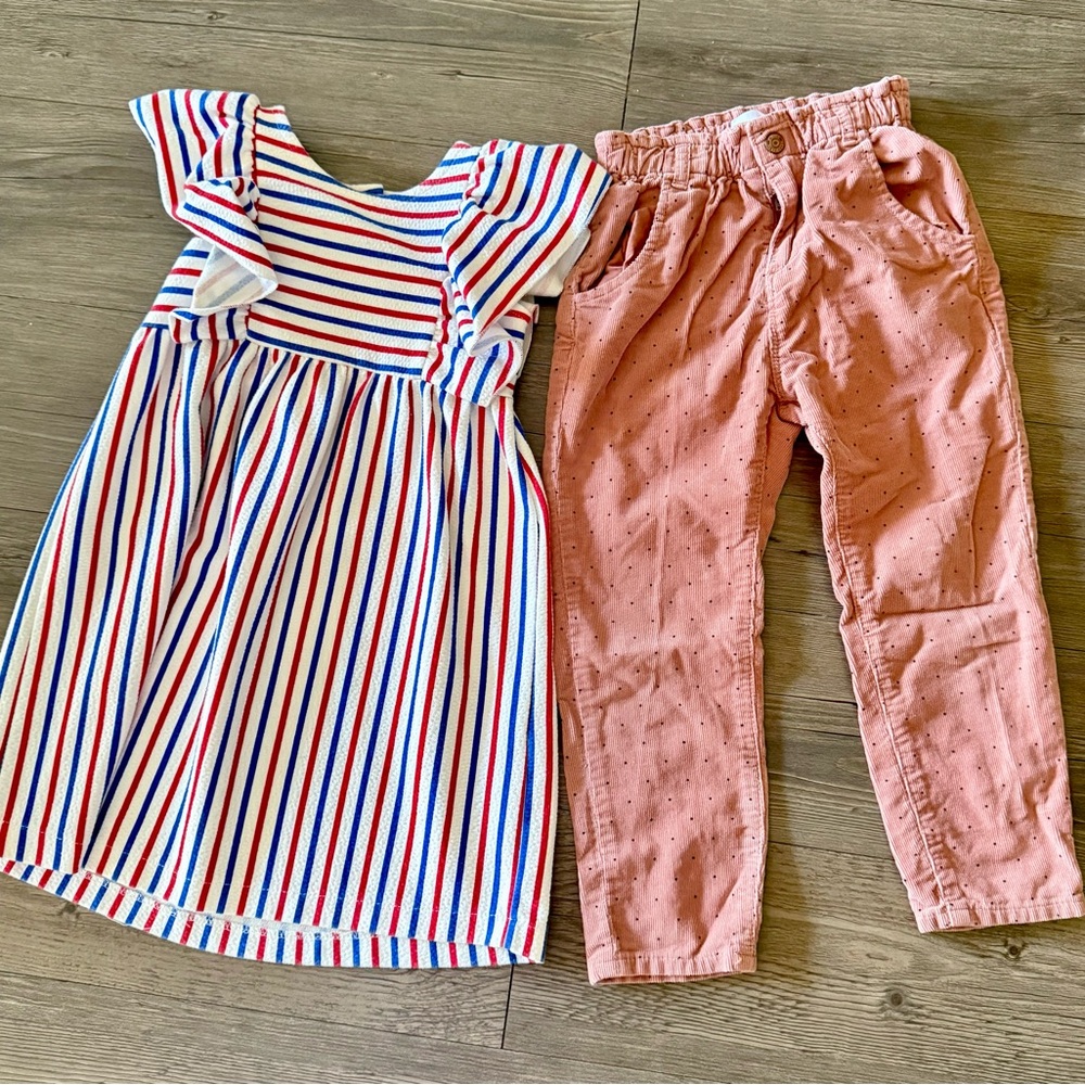 Zara Red and Blue dress and velvet pants